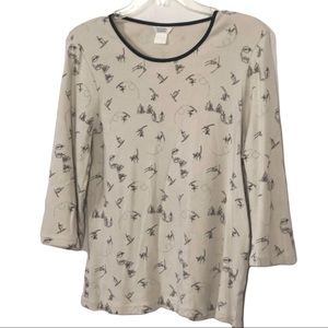 Christopher & Banks Women Beige with Blue Print Scoop neck Quarter sleeve Top L